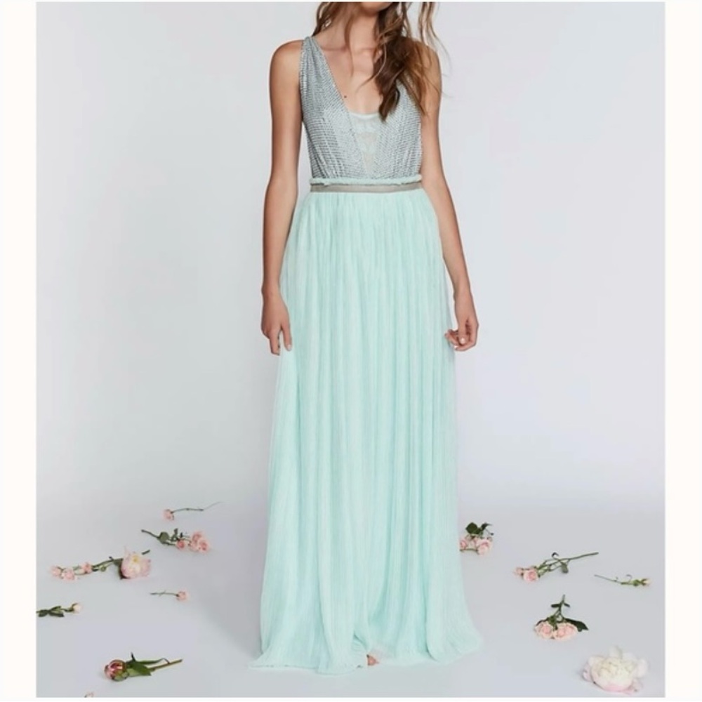 Elegant Silver and Mint Green Gown